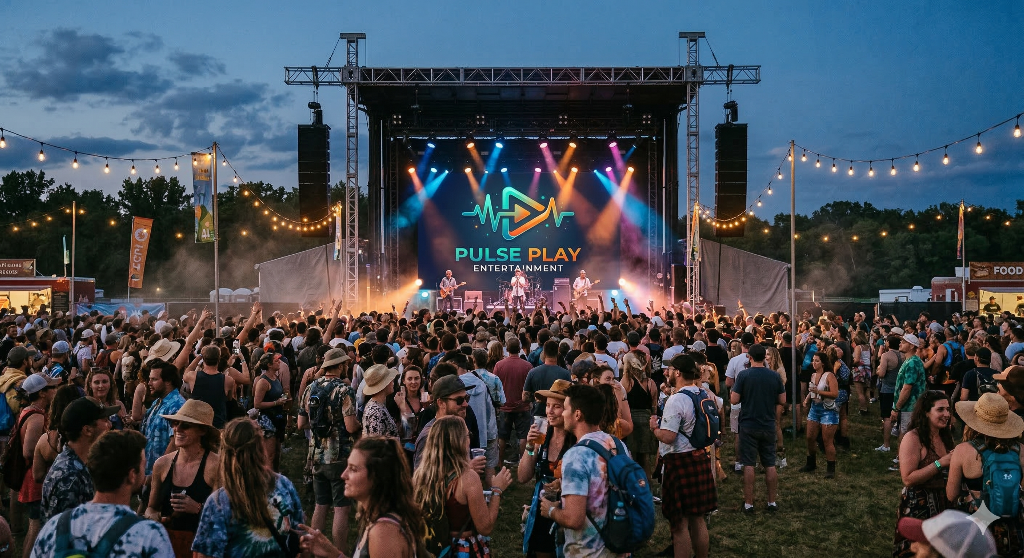 PulsePlay Entertainment festival crowd gathered at a live music stage